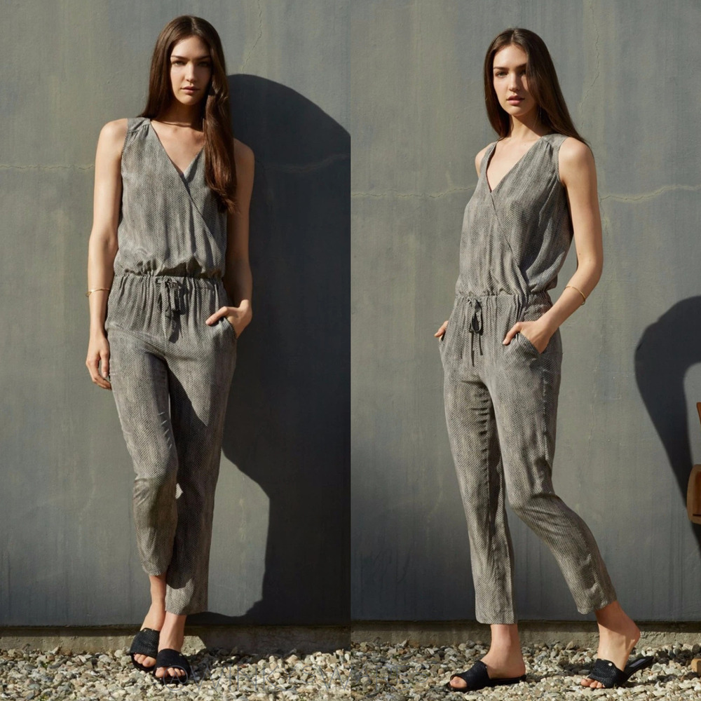 Eileen Fisher The Fisher Project Silk Jumpsuit Size Xl Reptile Print Sleeveless